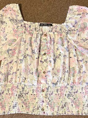 B Flawless Junior's Floral Peasant Top On Off Shoulder 3X New W/Out Tags